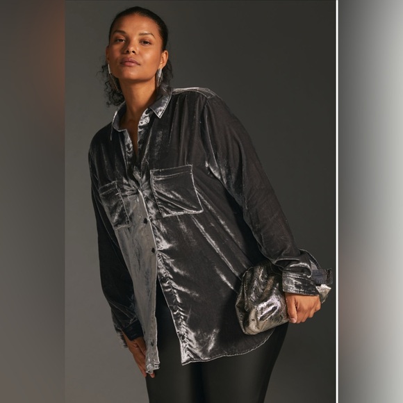 Pilcro Tops - Anthropologie Pilcro Relaxed Grey Velvet Buttondown